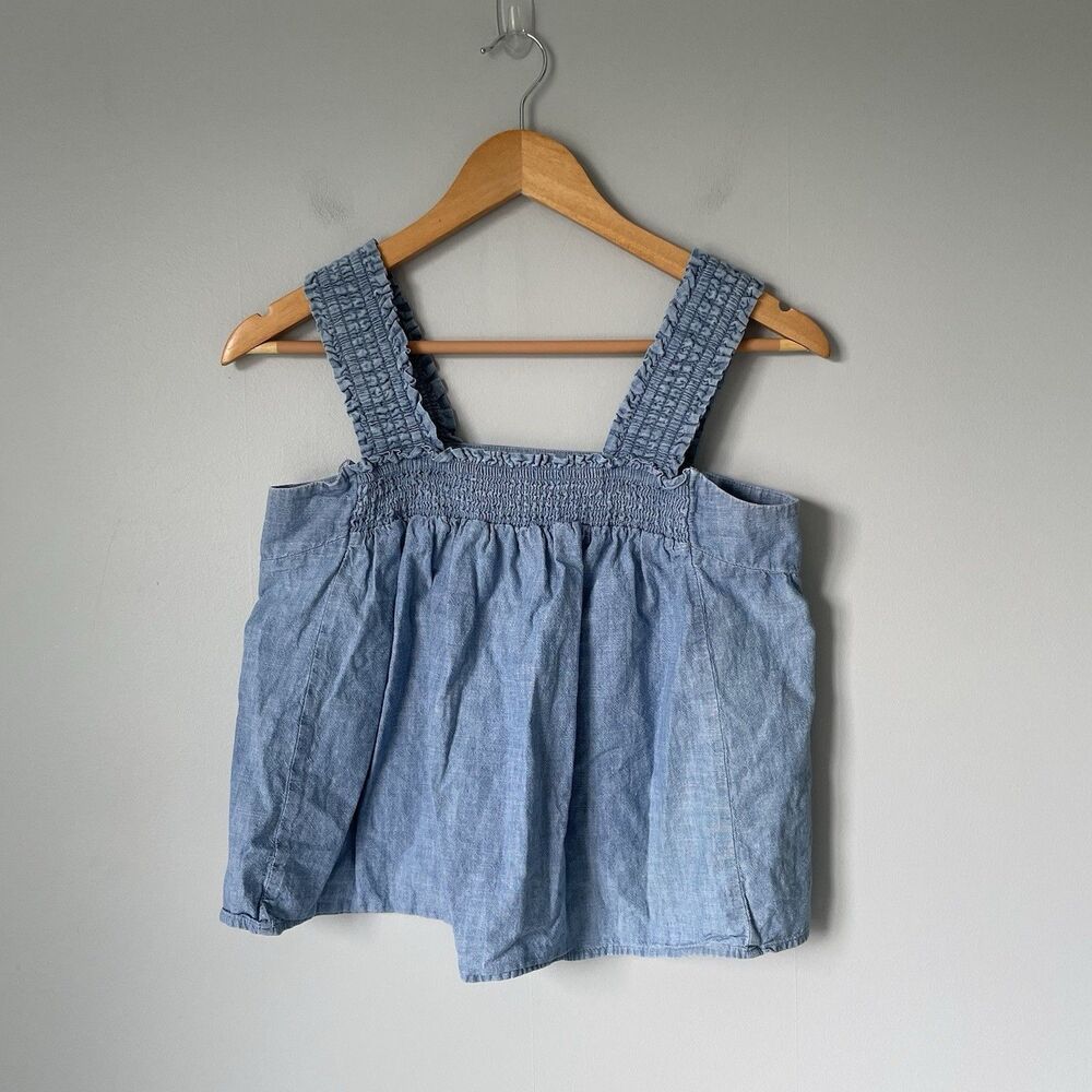 Ana Cropped Denim Tank Top Boho Cottagecore 100% Cotton Blue Women's Size XS